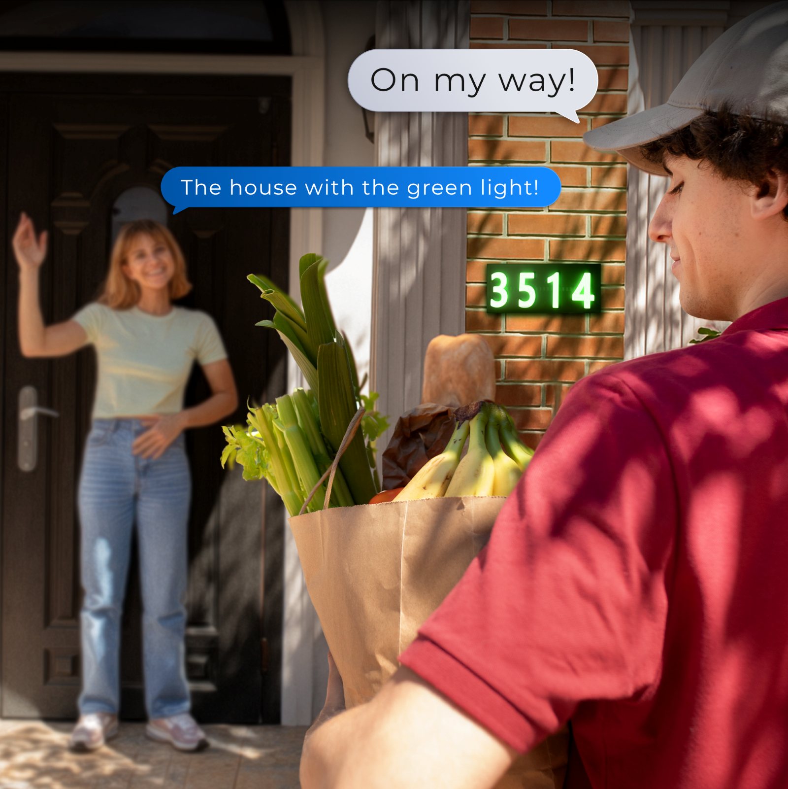 Glomensio Firefly green delivery mode light-up address sign guiding rideshare and package delivery drivers