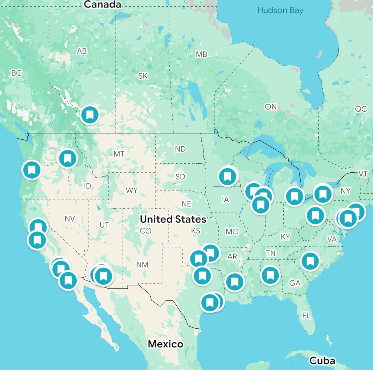 Map of Glomensio Firefly installations across 18 states in the United States — current installation footprint and growing